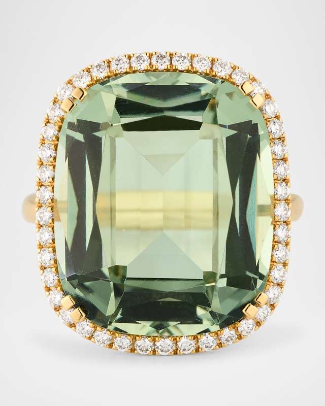 Gossip 18K Prasiolite Cushion Cut Ring with Tube Shank and Diamonds